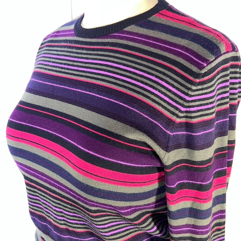 ETRO Sweater Womens Fits Like L Dark Striped Wool Crew Neck Made in Italy - Picture 7 of 16